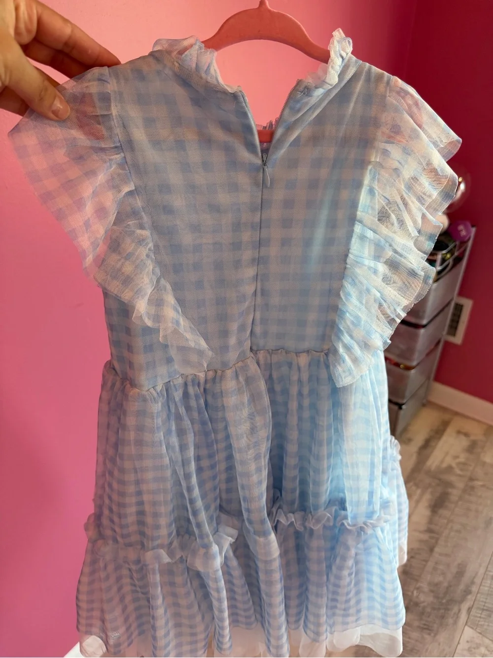 Blue Gingham Ruffle Kids Dress it can fit size 8 and 7 too